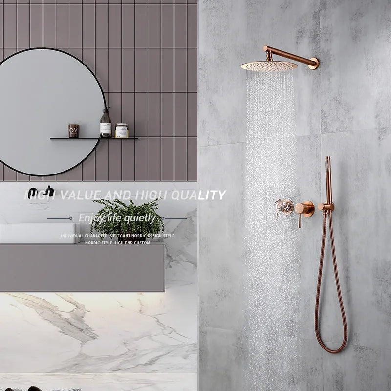 Aqua Wave Rainfall Shower Set - Rose Gold Wall Mounted - 10 years Warranty - bathroom, showers, thermostaticBathroomLux