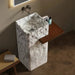 Artificial Stone Pedestal Sink – Square White Marble Pattern Basin with Integrated Shelf - Pedestal SinksBathroomLux