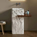 Artificial Stone Pedestal Sink – Square White Marble Pattern Basin with Integrated Shelf - Pedestal SinksBathroomLux