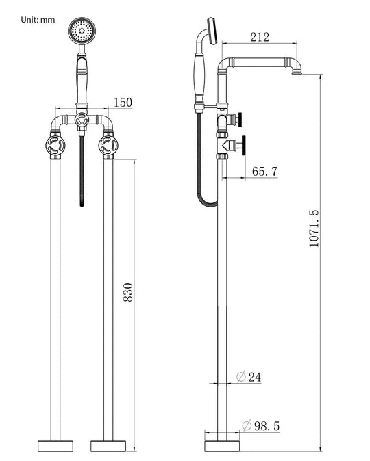 Aura Floor Mounted Freestanding Bath Shower Mixer - 5 years Warranty - Bathroom FaucetBathroomLux
