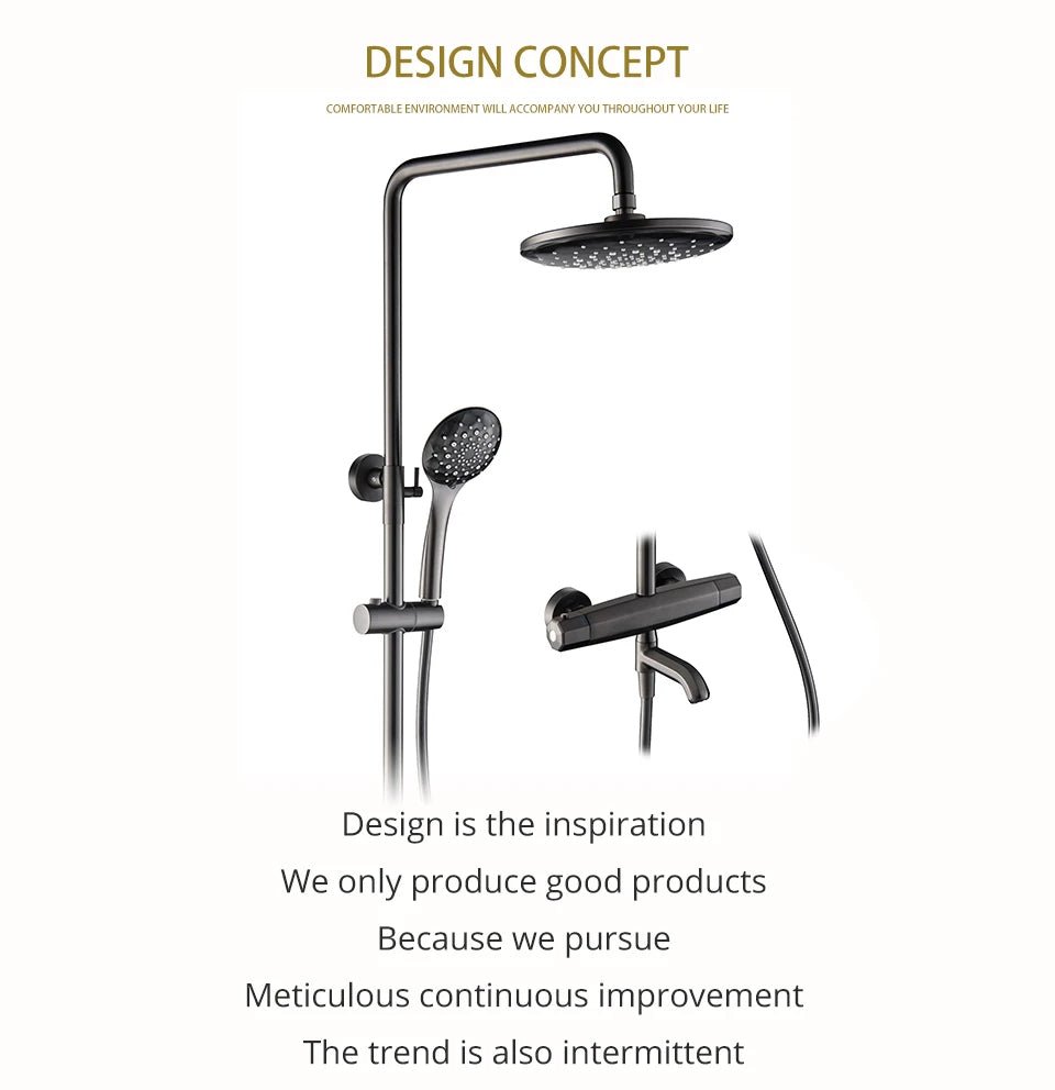 Bathroom Black Shower Set - Wall - Mounted Thermostatic 8" Adjustable - digital showerBathroomLux