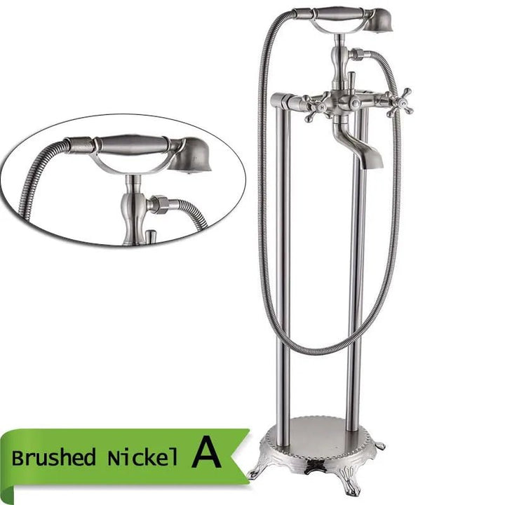 Bathroom Freestanding Bathtub Faucet with Hand Shower Rotate Spout In Antique - Freestanding bathtubBathroomLux