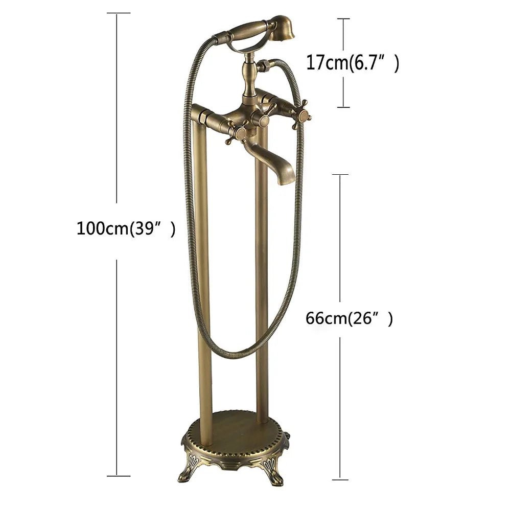 Bathroom Freestanding Bathtub Faucet with Hand Shower Rotate Spout In Antique - Freestanding bathtubBathroomLux