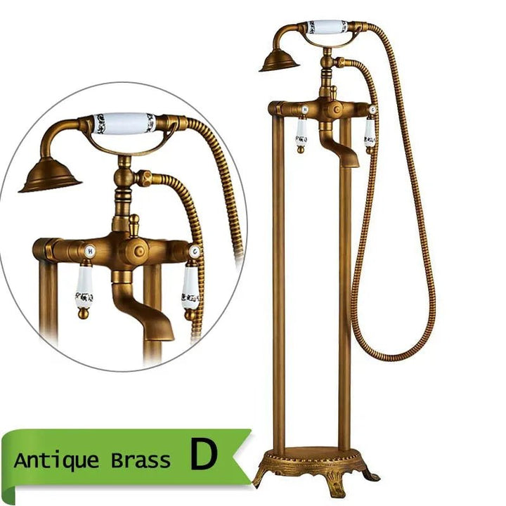 Bathroom Freestanding Bathtub Faucet with Hand Shower Rotate Spout In Antique - Freestanding bathtubBathroomLux