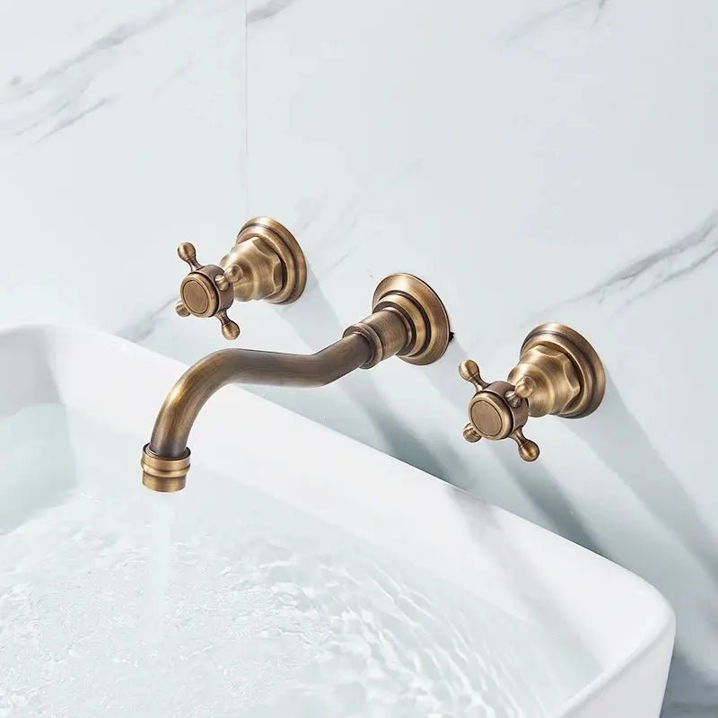 Black Antique Brass Wall - Mounted Basin Faucet – Dual Handles Swivel Spout - Matte Black Wall - Mounted Basin Mixer TapBathroomLux