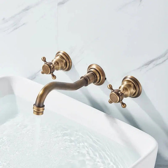 Black Antique Brass Wall - Mounted Basin Faucet – Dual Handles Swivel Spout - Matte Black Wall - Mounted Basin Mixer TapBathroomLux