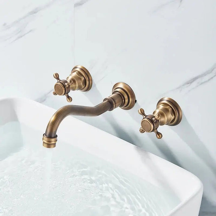 Black Antique Brass Wall - Mounted Basin Faucet – Dual Handles Swivel Spout - Matte Black Wall - Mounted Basin Mixer TapBathroomLux