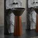 Black Artificial Stone Wash Basin with Wood Grain Stainless Steel Pedestal - Designer pedestal sink for bathroomBathroomLux