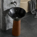 Black Artificial Stone Wash Basin with Wood Grain Stainless Steel Pedestal - Designer pedestal sink for bathroomBathroomLux