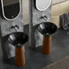 Black Artificial Stone Wash Basin with Wood Grain Stainless Steel Pedestal - Designer pedestal sink for bathroomBathroomLux