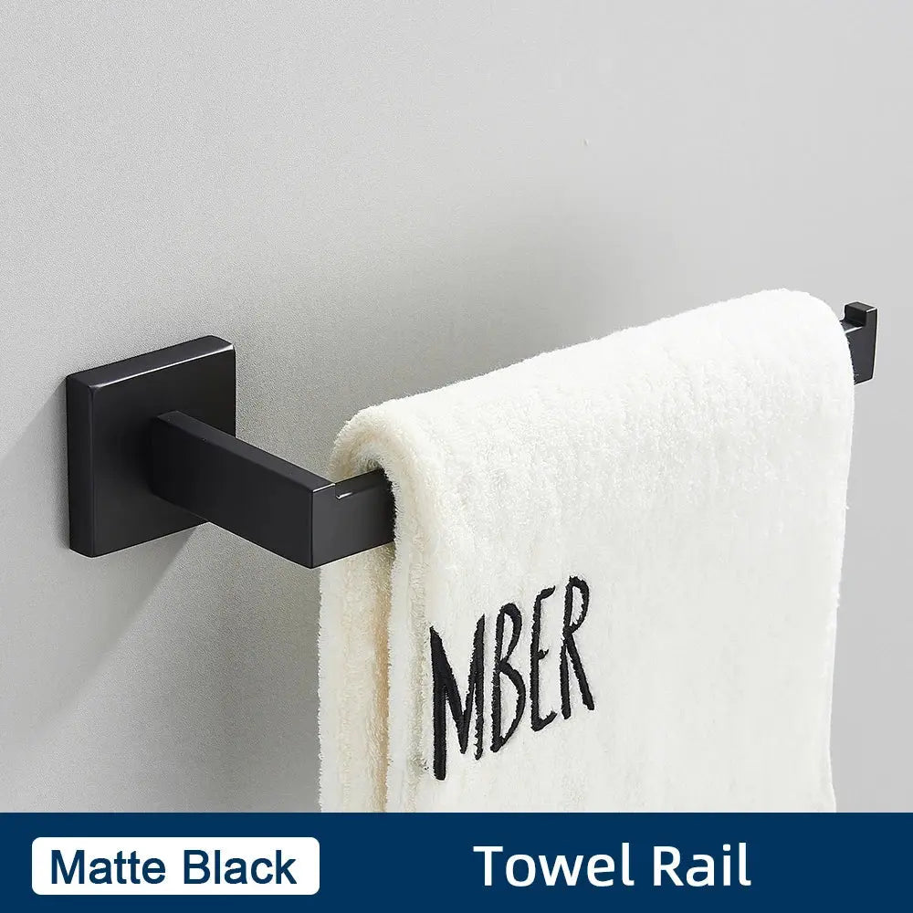 Black Bathroom Accessories Set Towel Bar Holder Hook - BathroomLux