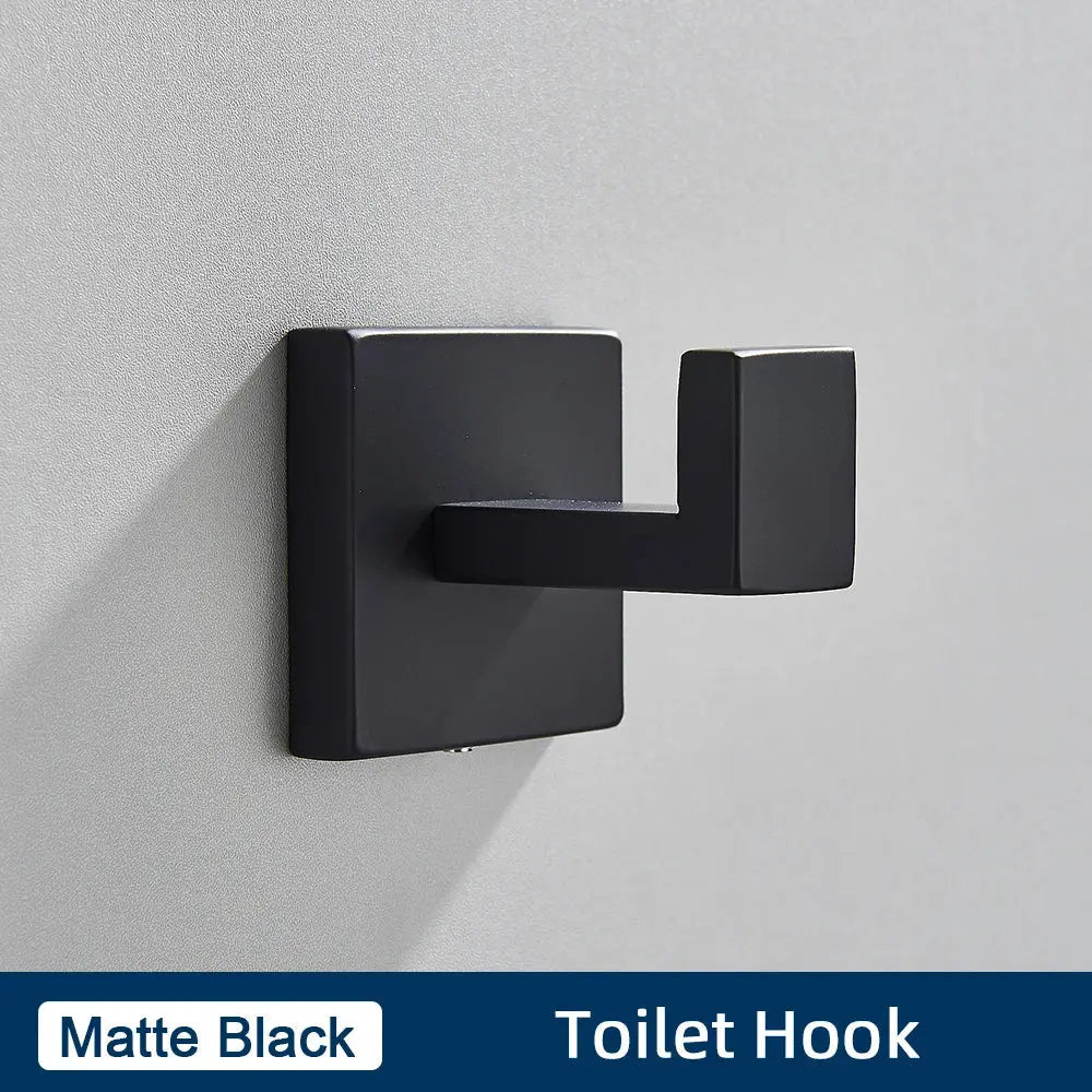 Black Bathroom Accessories Set Towel Bar Holder Hook - BathroomLux