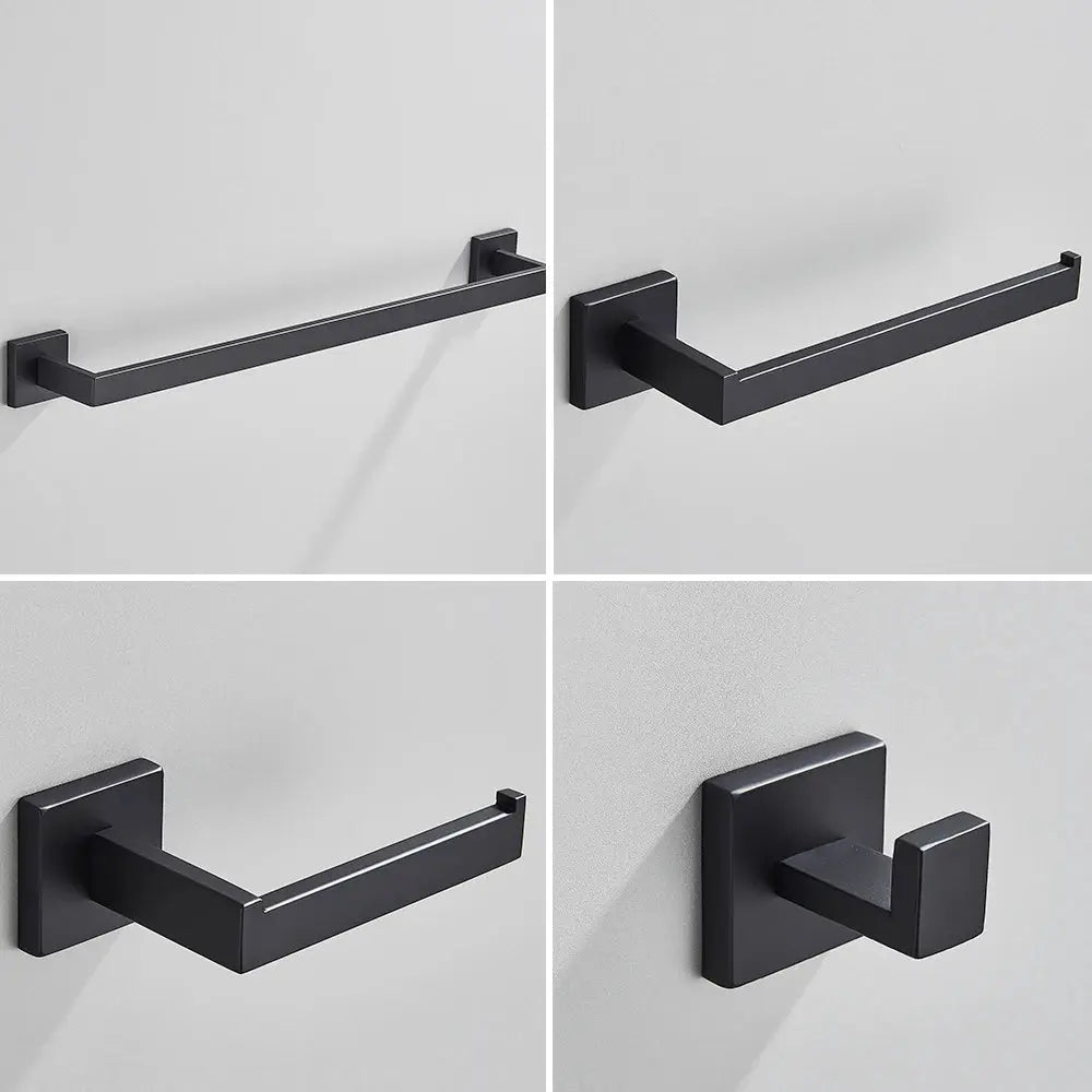 Black Bathroom Accessories Set Towel Bar Holder Hook - BathroomLux