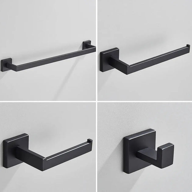 Black Bathroom Accessories Set Towel Bar Holder Hook - BathroomLux