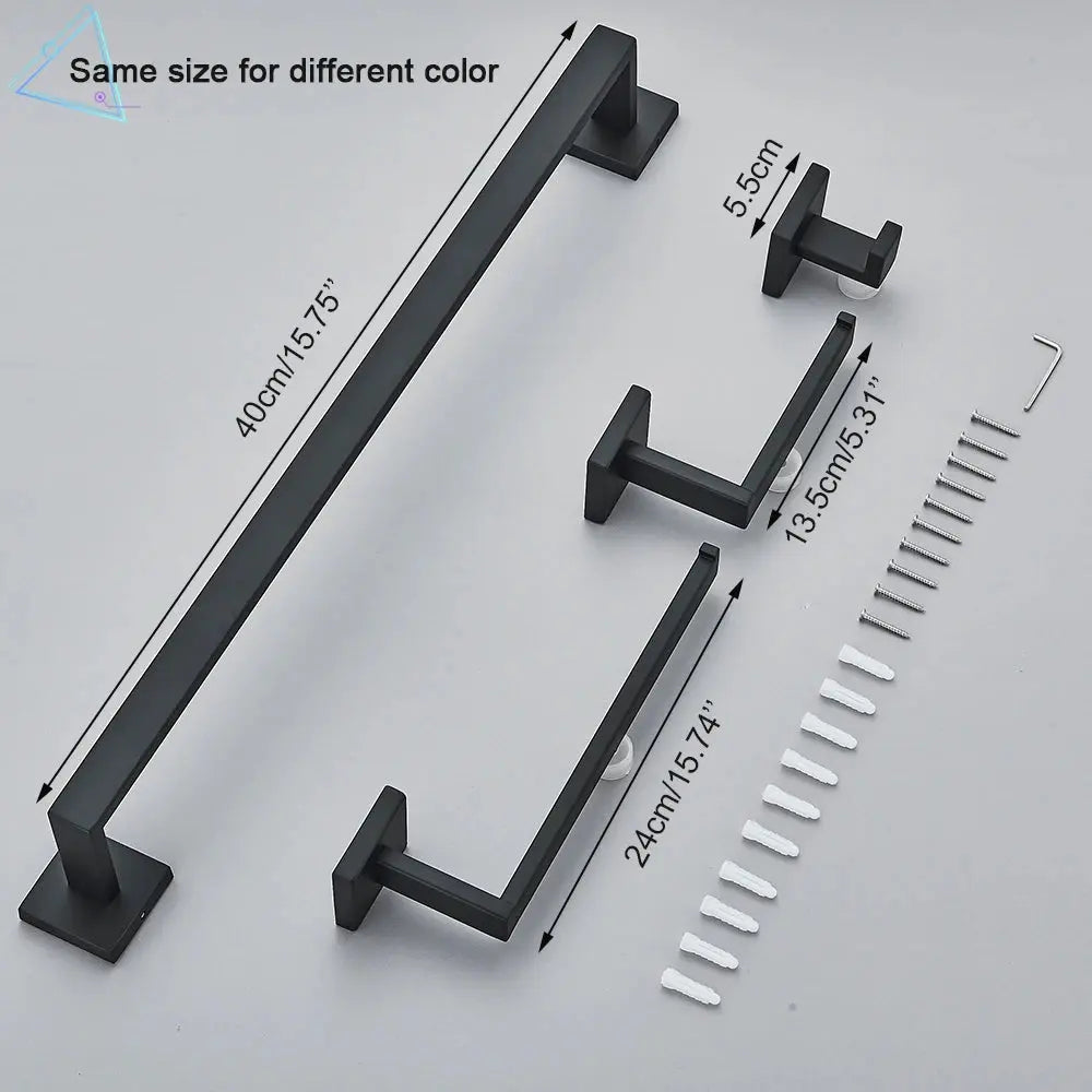 Black Bathroom Accessories Set Towel Bar Holder Hook - BathroomLux