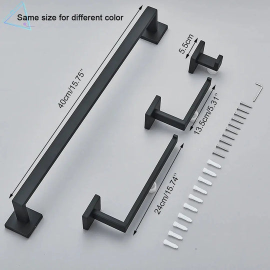 Black Bathroom Accessories Set Towel Bar Holder Hook - BathroomLux