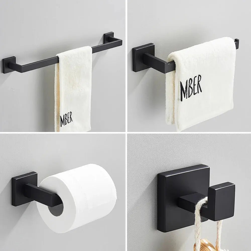 Black Bathroom Accessories Set Towel Bar Holder Hook - BathroomLux