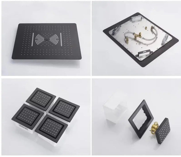 Black Ceiling - Mounted Thermostatic Shower System with Rain & Body Jets - recessed shower head with lightBathroomLux