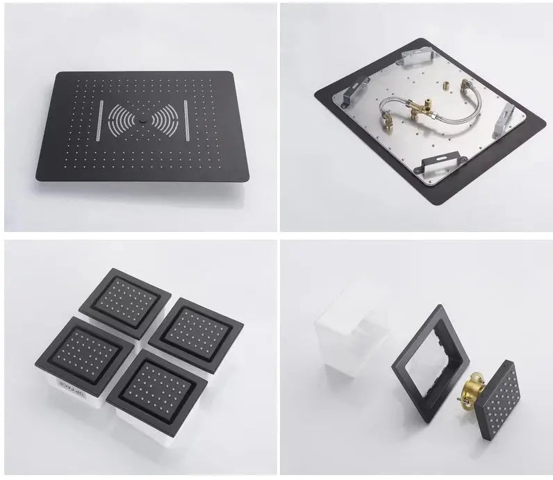 Black Ceiling - Mounted Thermostatic Shower System with Rain & Body Jets - recessed shower head with lightBathroomLux