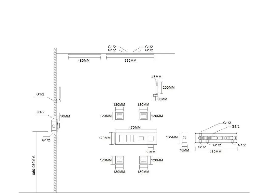 Black Ceiling - Mounted Thermostatic Shower System with Rain & Body Jets - recessed shower head with lightBathroomLux
