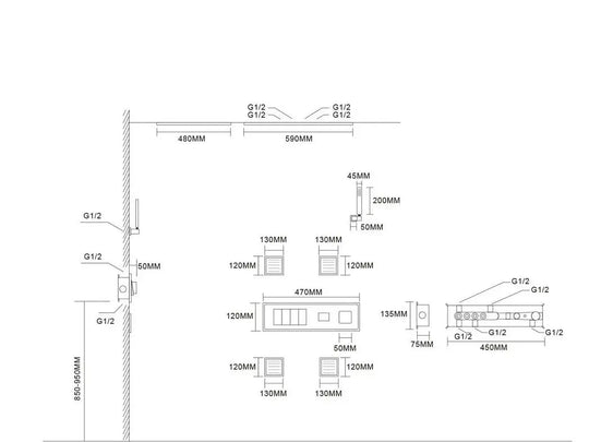 Black Ceiling - Mounted Thermostatic Shower System with Rain & Body Jets - recessed shower head with lightBathroomLux
