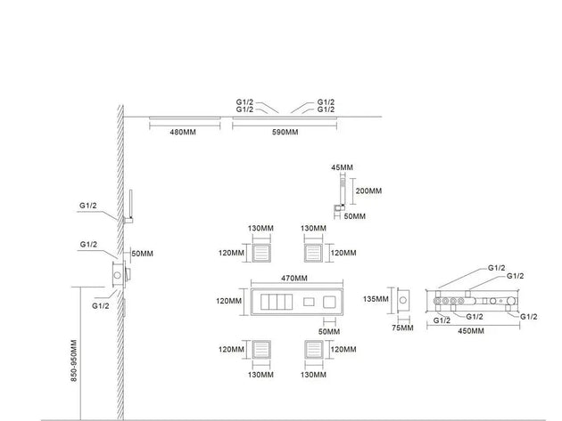 Black Ceiling - Mounted Thermostatic Shower System with Rain & Body Jets - recessed shower head with lightBathroomLux