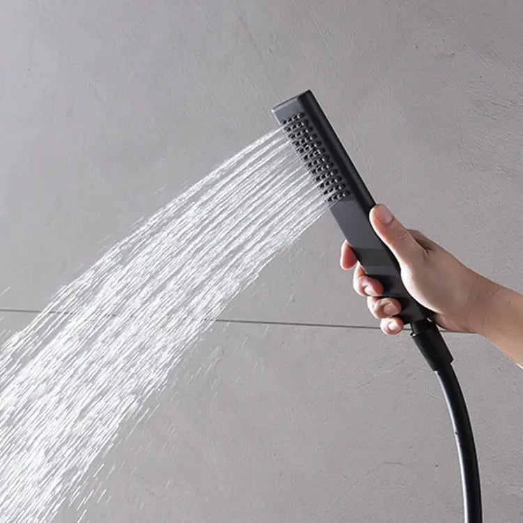 Black Ceiling - Mounted Thermostatic Shower System with Rain & Body Jets - recessed shower head with lightBathroomLux