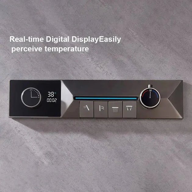 Black Ceiling Rainfall & Waterfall Thermostatic Shower Set - Luxury Black Ceiling RainfallBathroomLux