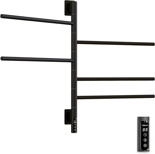 Black Electric Towel Warmer – Rotating Rack & Timer | Heat Your Towels Fast! - Quick heat towel rackBathroomLux