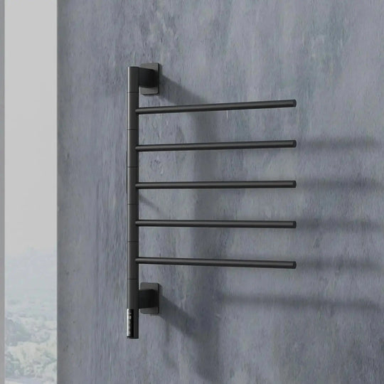 Black Electric Towel Warmer – Rotating Rack & Timer | Heat Your Towels Fast! - Quick heat towel rackBathroomLux