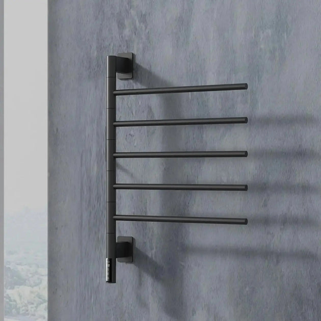 Black Electric Towel Warmer – Rotating Rack & Timer | Heat Your Towels Fast! - Quick heat towel rackBathroomLux