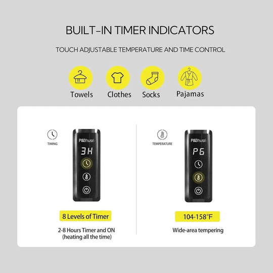 Black Electric Towel Warmer – Rotating Rack & Timer | Heat Your Towels Fast! - Quick heat towel rackBathroomLux