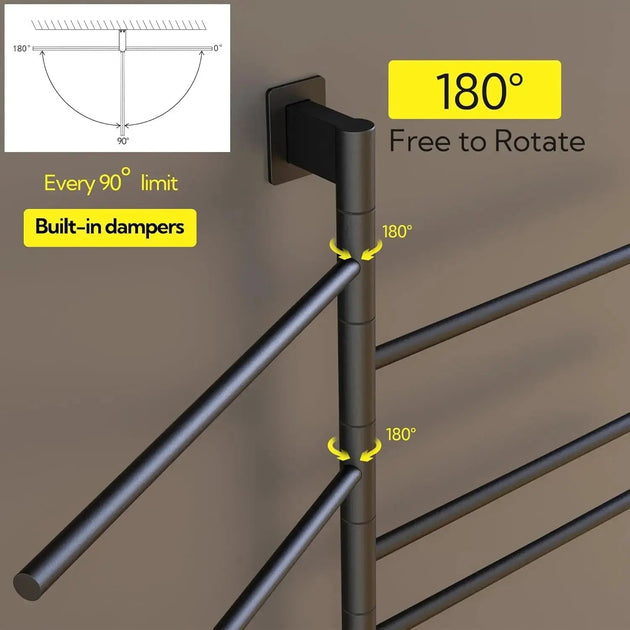Black Electric Towel Warmer – Rotating Rack & Timer | Heat Your Towels Fast! - Quick heat towel rackBathroomLux