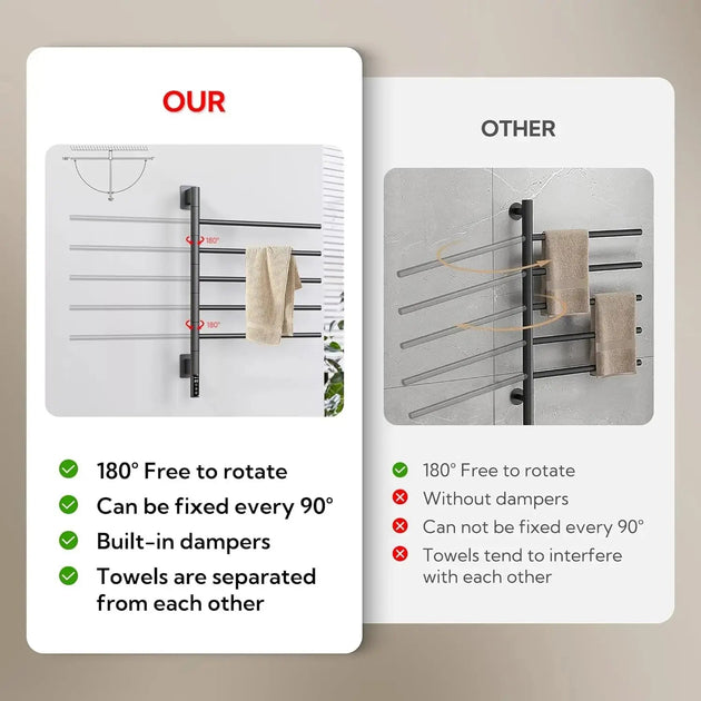 Black Electric Towel Warmer – Rotating Rack & Timer | Heat Your Towels Fast! - Quick heat towel rackBathroomLux