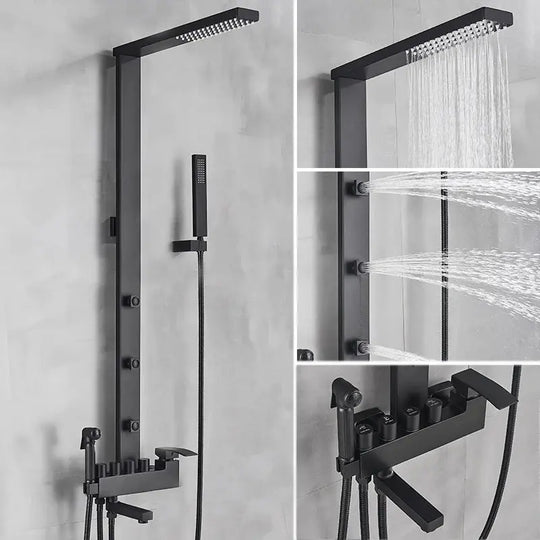 Black Rainfall Shower System Wall - Mount Faucet Kit with Bidet - BathroomLux