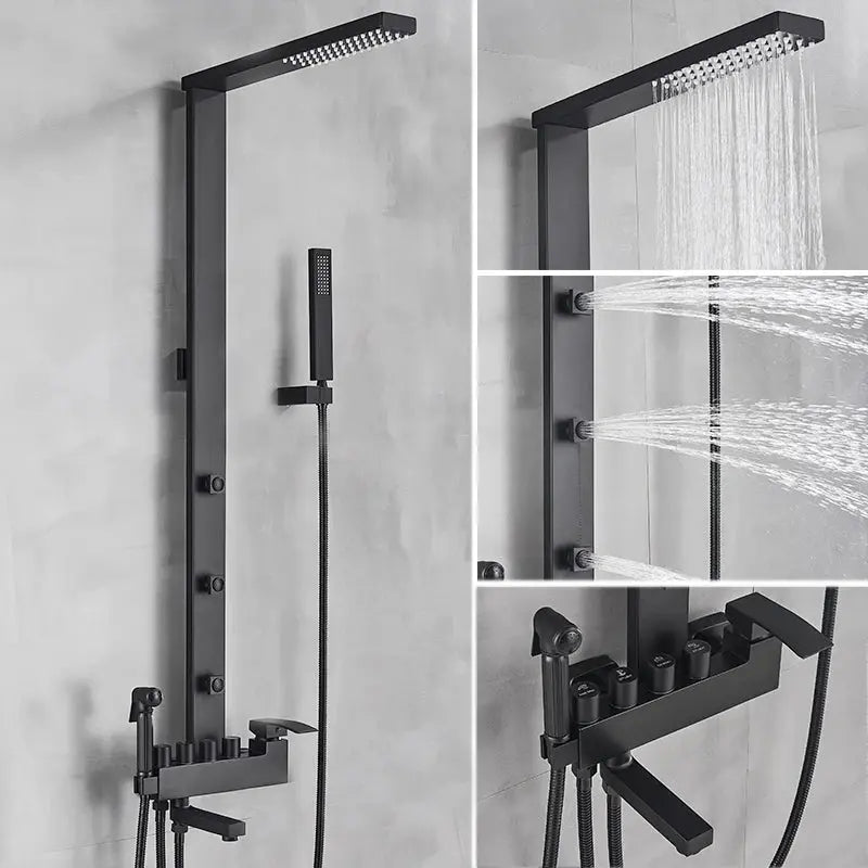 Black Rainfall Shower System Wall - Mount Faucet Kit with Bidet - BathroomLux
