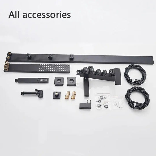 Black Rainfall Shower System Wall - Mount Faucet Kit with Bidet - BathroomLux