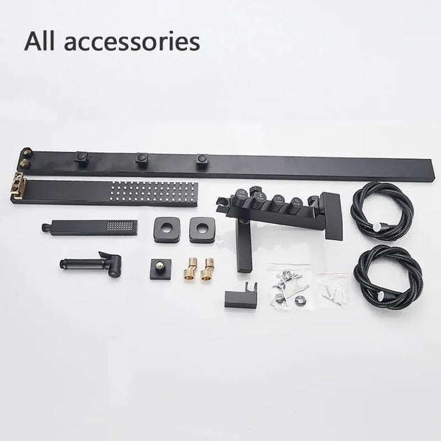 Black Rainfall Shower System Wall - Mount Faucet Kit with Bidet - BathroomLux