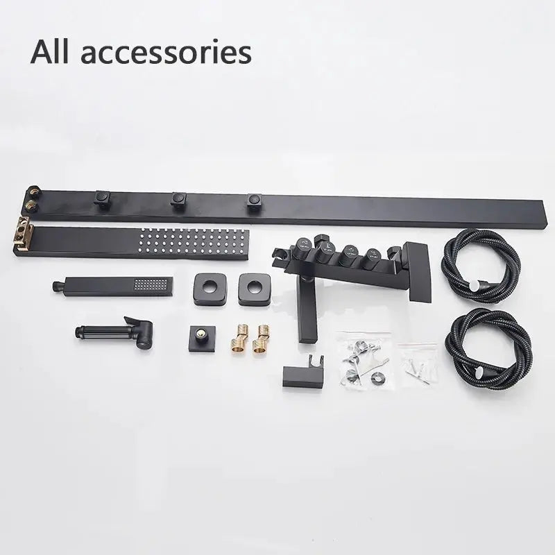 Black Rainfall Shower System Wall - Mount Faucet Kit with Bidet - BathroomLux