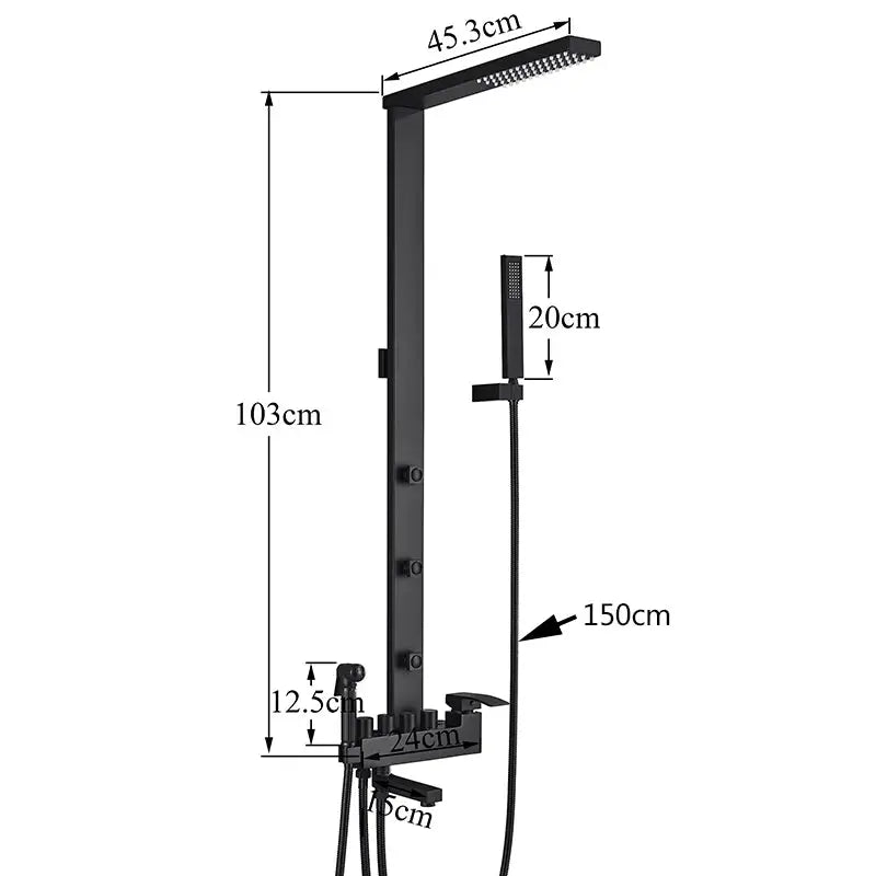 Black Rainfall Shower System Wall - Mount Faucet Kit with Bidet - BathroomLux