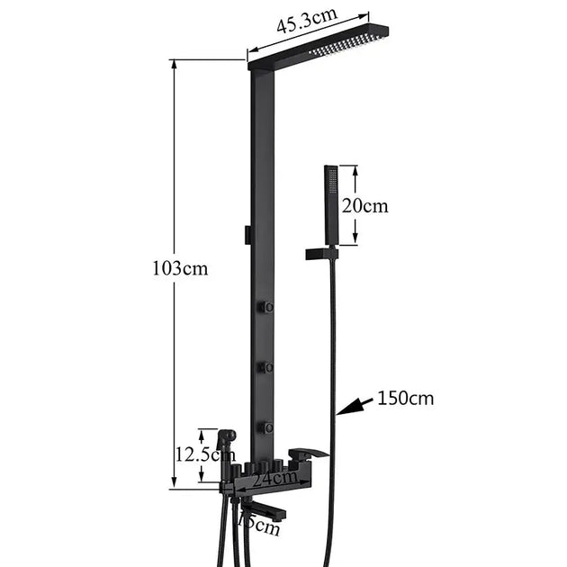 Black Rainfall Shower System Wall - Mount Faucet Kit with Bidet - BathroomLux