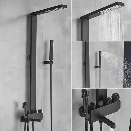 Black Rainfall Shower System Wall - Mount Faucet Kit with Bidet - BathroomLux