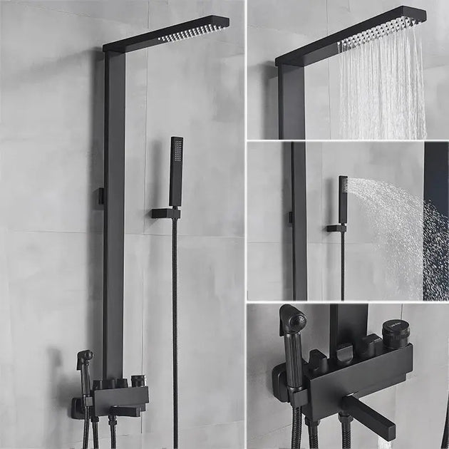 Black Rainfall Shower System Wall - Mount Faucet Kit with Bidet - BathroomLux