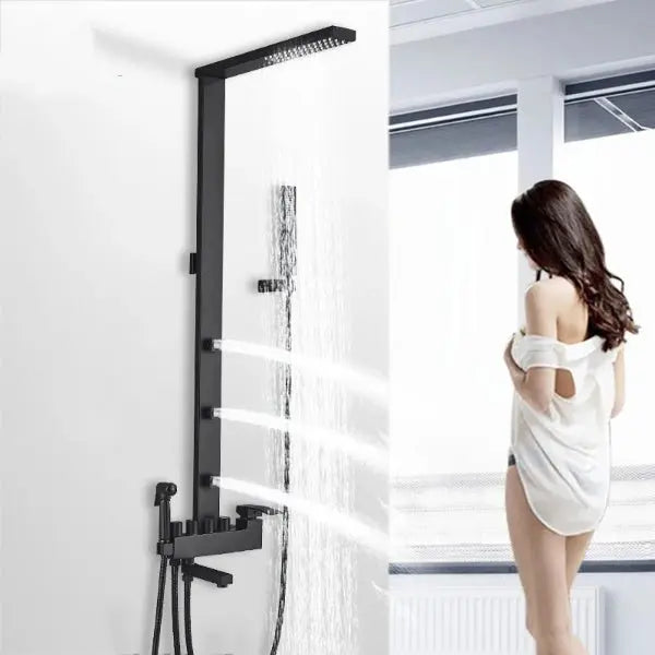 Black Rainfall Shower System Wall - Mount Faucet Kit with Bidet - BathroomLux