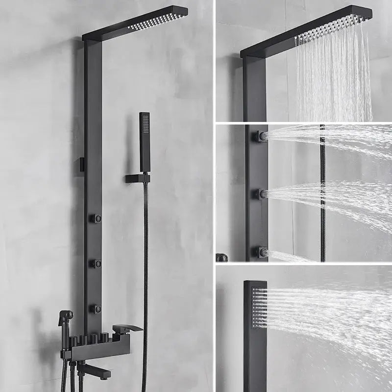 Black Rainfall Shower System Wall - Mount Faucet Kit with Bidet - BathroomLux