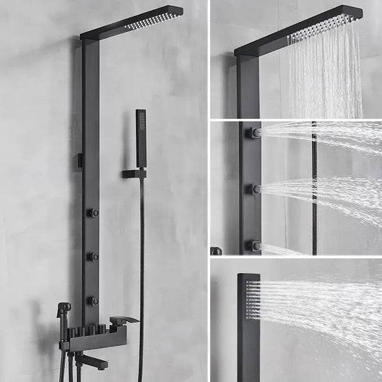 Black Rainfall Shower System Wall - Mount Faucet Kit with Bidet - BathroomLux