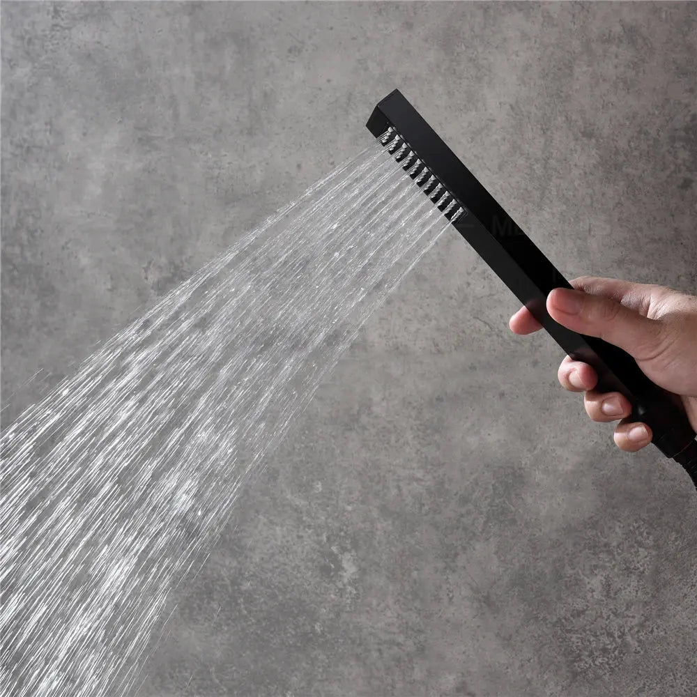 Black Rainfall Waterfall Shower System – Thermostatic 3 Mode - rainfall shower system with handheldBathroomLux
