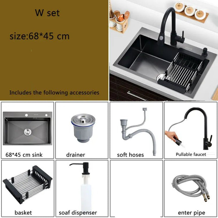 Black Stainless Steel Kitchen Sink – Undermount or Above Counter Basin - kitchen sinkBathroomLux