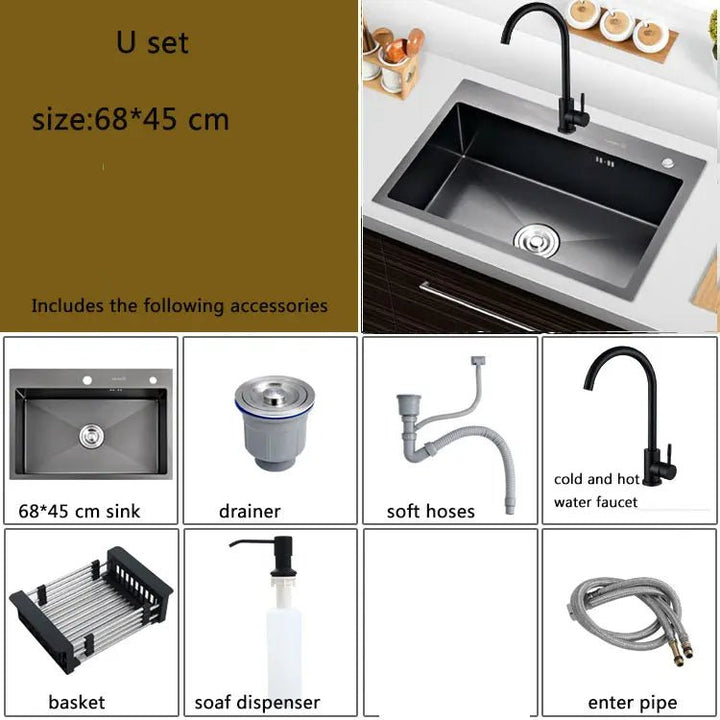 Black Stainless Steel Kitchen Sink – Undermount or Above Counter Basin - kitchen sinkBathroomLux