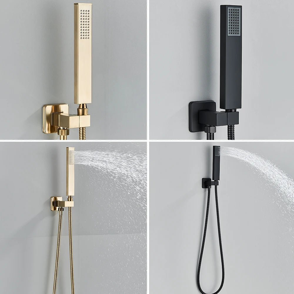 Black Thermostatic Shower Faucet Set with LED Rainfall Head - bathroom, showers, thermostaticBathroomLux